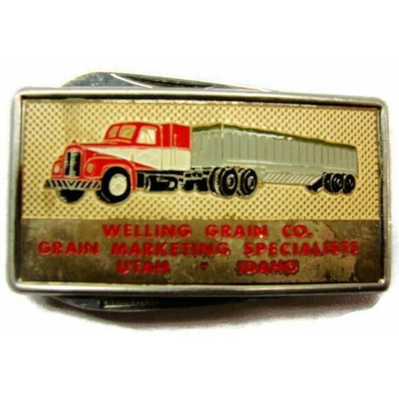 Money Clip Welling Grain Semi Truck Knife Nail File Credit Card Cash Holder Vtg - Picture 8 of 10